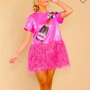 Queen of Sparkles QOS Birthday Queen Feather Dress Size Small NEW IN BAG
